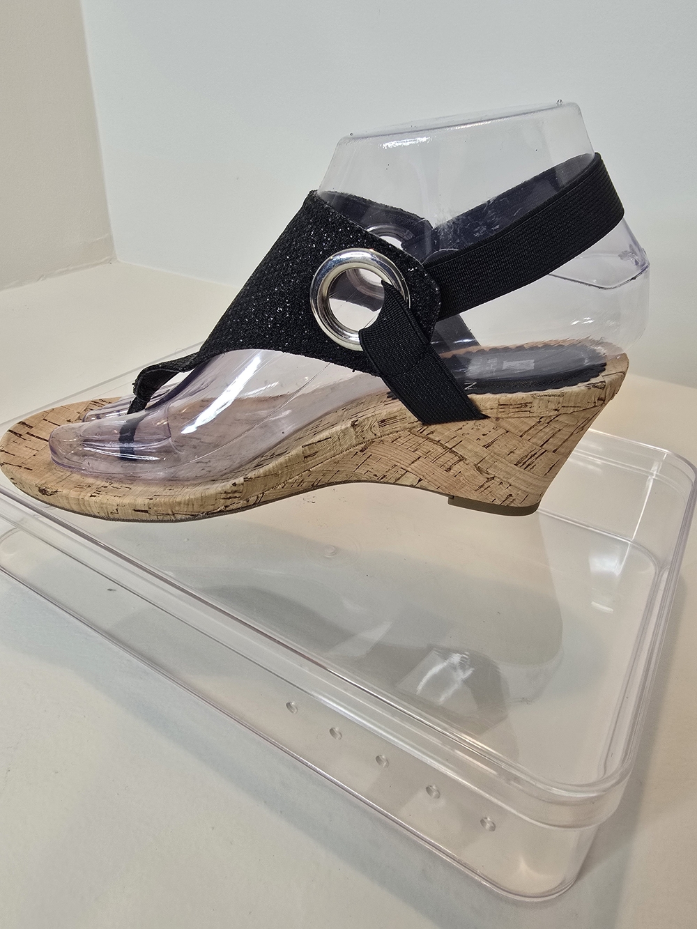 White Mountain Aida Black Cork Wedge Thong Sandals - Picture 3 of 5